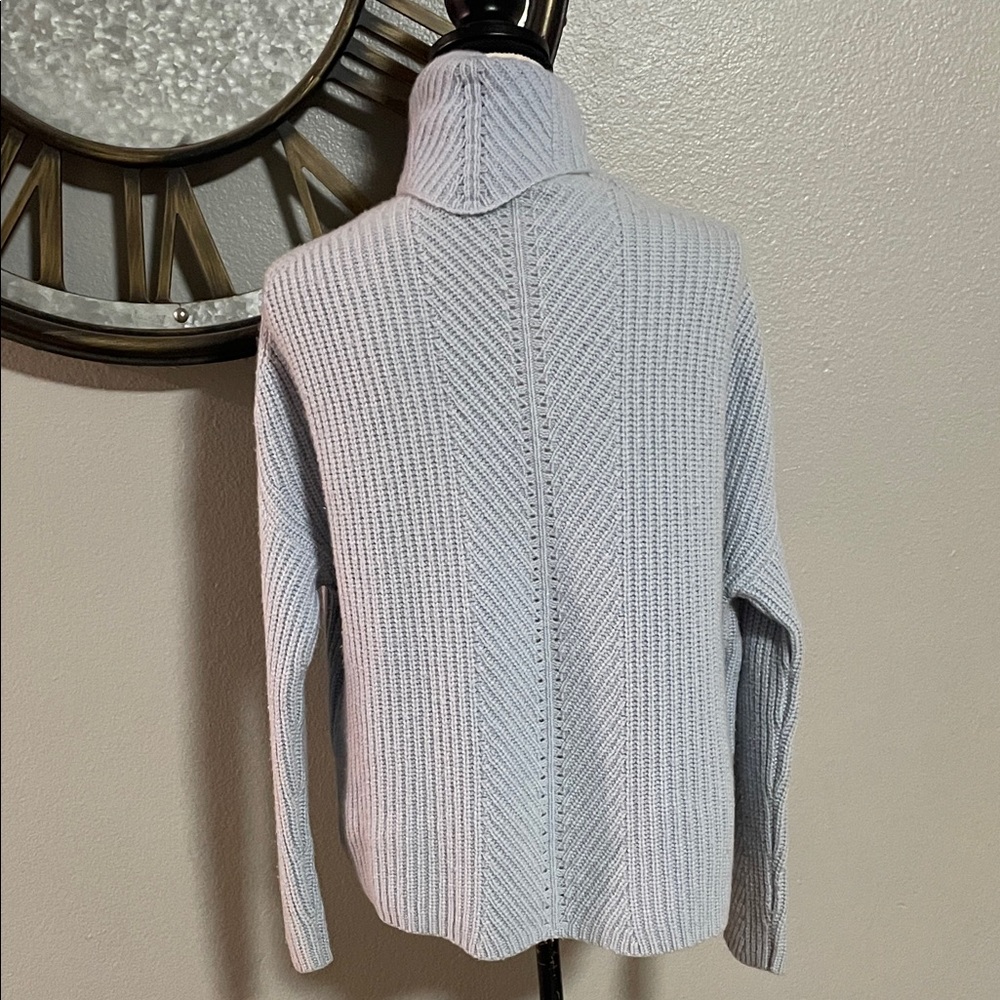 NORDSTROM COLLECTION 100% CASHMERE Women's Light Blue Turtleneck Sweater - Picture 6 of 8